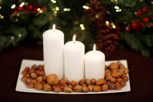 christmas white candles nuts